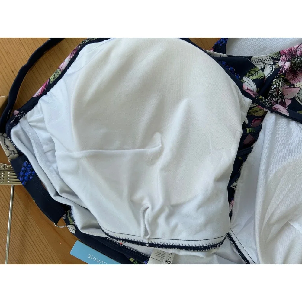 NWT Cupshe Womens 4X Navy Blue Floral Ruffle Lace Up One Piece Swimsuit Beach - Picture 7 of 7